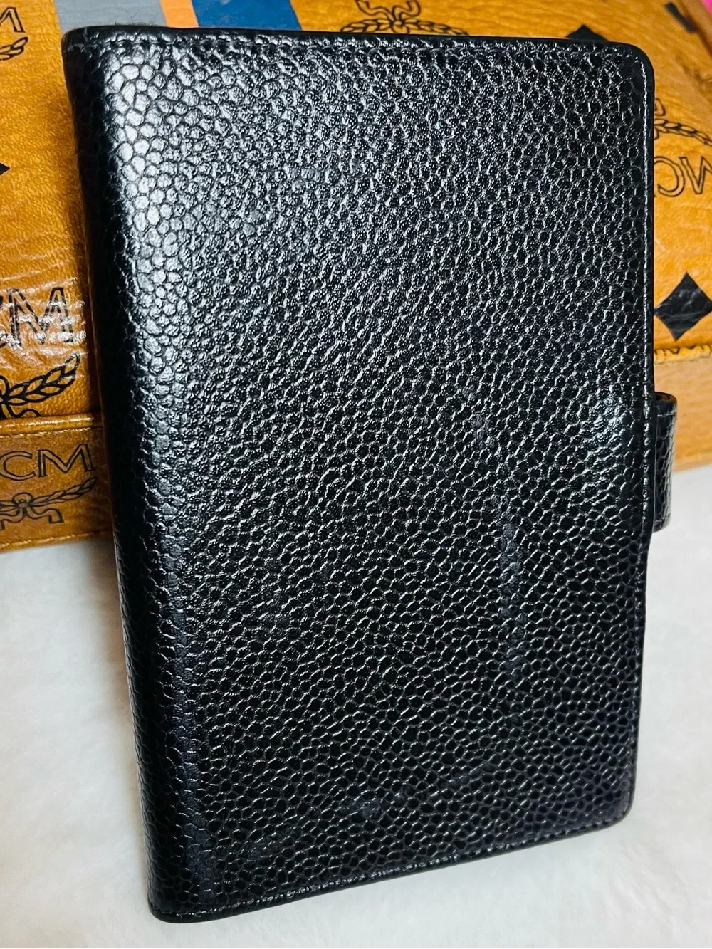 CHANEL Caviar Mini Agenda Black Quilted CC Logo Leather